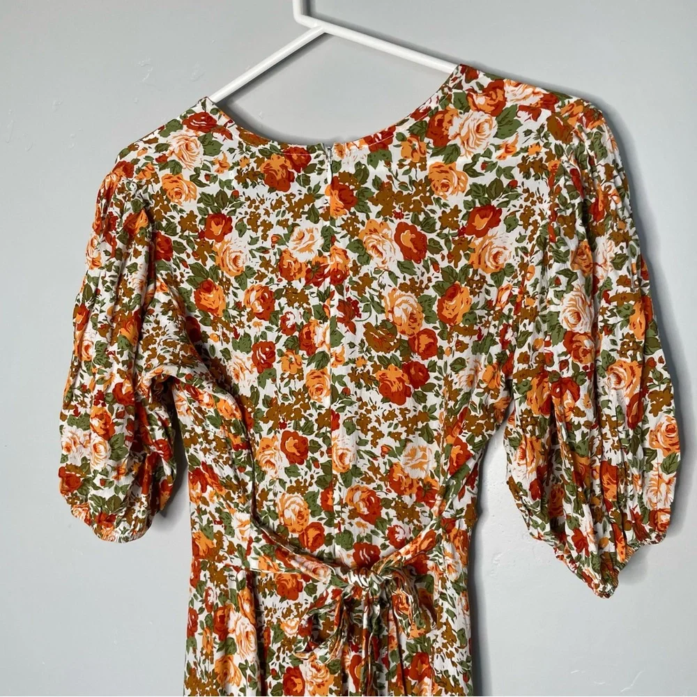 Faithfull the Brand‎ Anthropologie Delia Midi Dress in Floral Le Rose Apricot 6